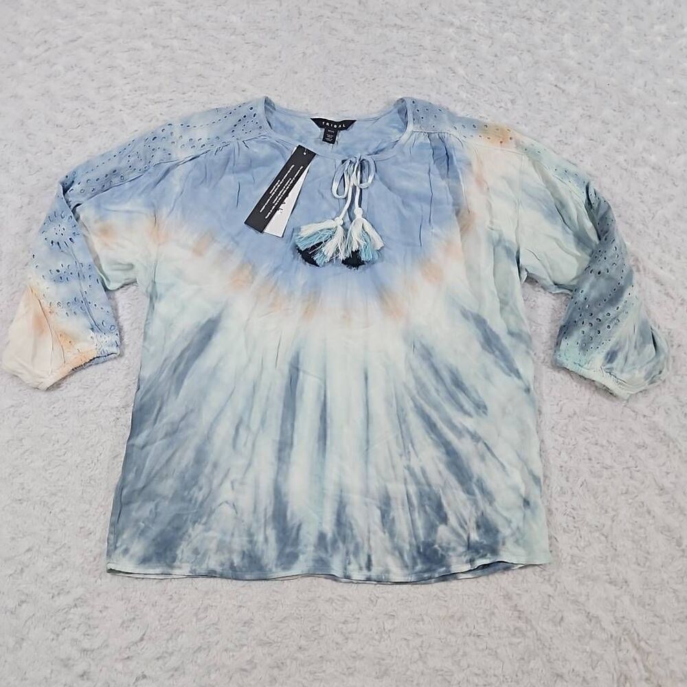 Tribal womens XS boho Flowy tie dye Embroidered oversize top In Sea Angel NWT